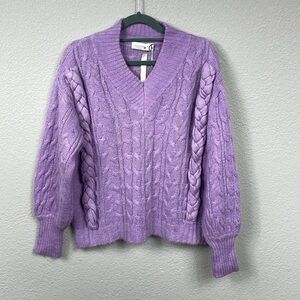 NWT Have One Maglia Donna Braided Chunky Cable Knit Sweater Light Purple Alpaca